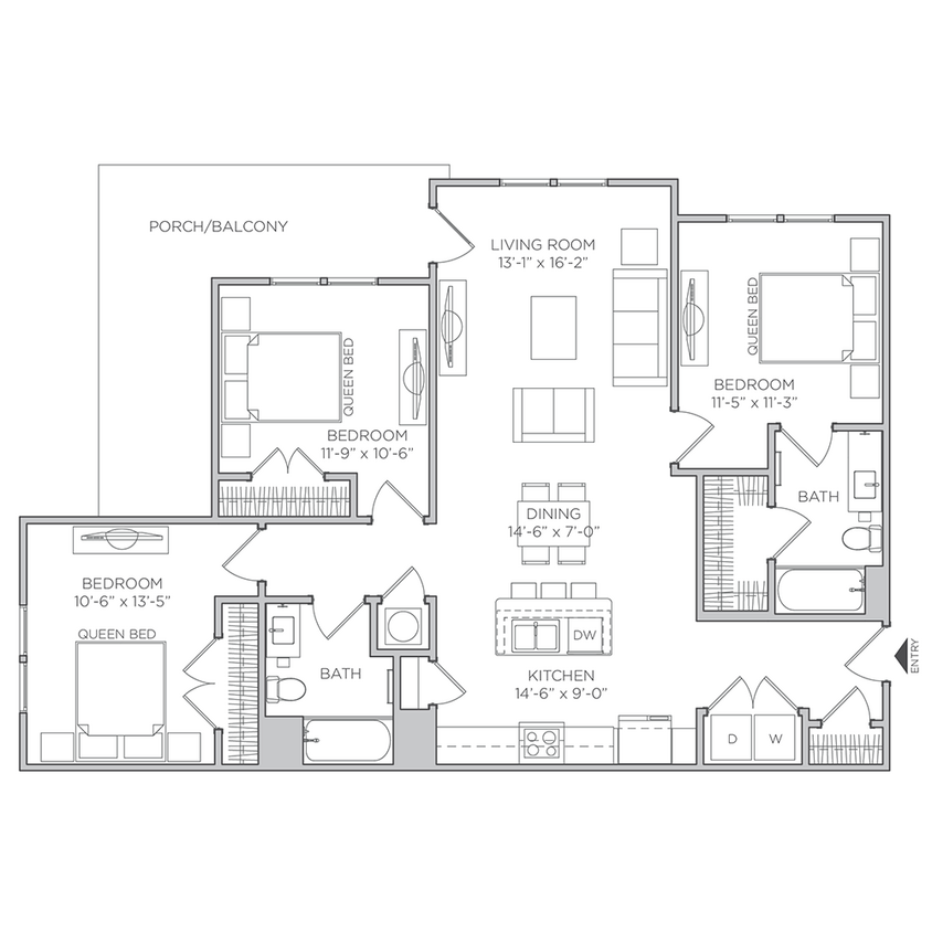 Experience modern living with this thoughtfully designed 3-bedroom layout. - 3 Bed 2 Bath - 1,243 Sq. Ft.