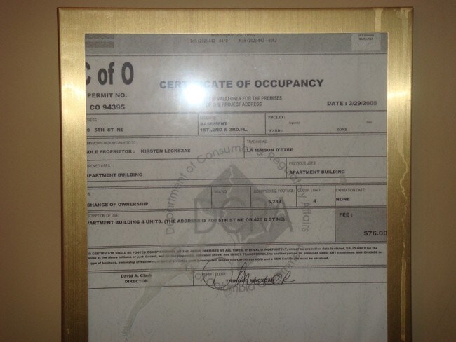 Certificate of Occupancy - La Maison d'Etre