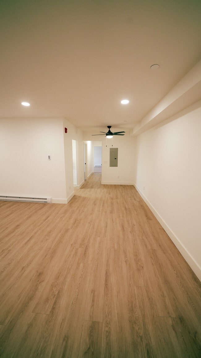 Wide view of living and dining space