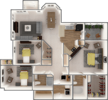 3 habitaciones/2 baños
