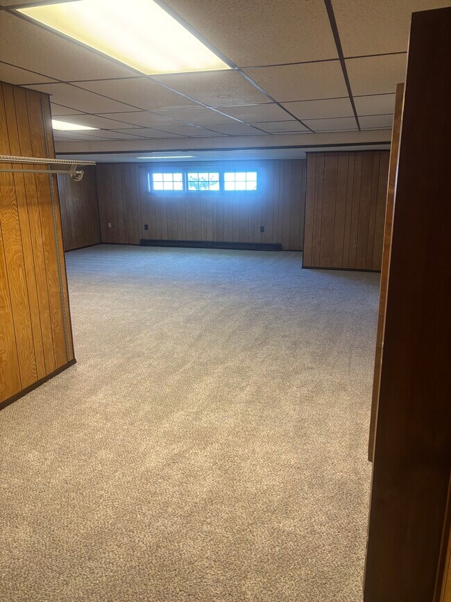 Well lit basement with exterior windows