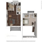Two level one bedroom, one and a half bathroom apartment