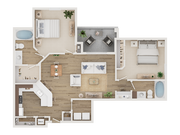 Explore the sleek layout of this contemporary apartment, crafted for modern living.