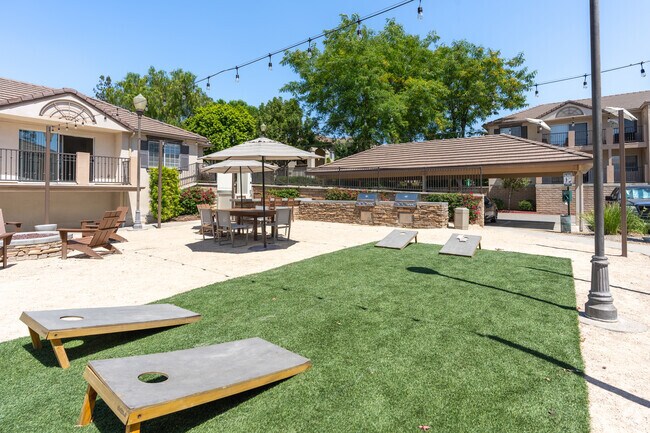 Corn hole ane lounge area