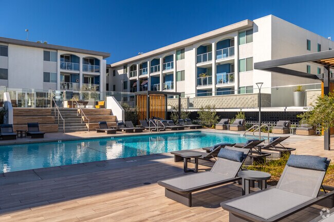 View of buildings and pool