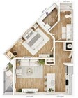 Explore this chic urban apartment, offering a modern lifestyle with its elegant layout and spacious living area.