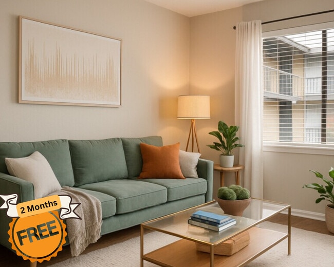 evRIA Terraces Grand Prairie Apartments – Stylish Living Room with Natural Light | 2 Months Free!