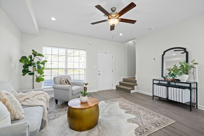 Spacious Living Room with Wood Style Flooring