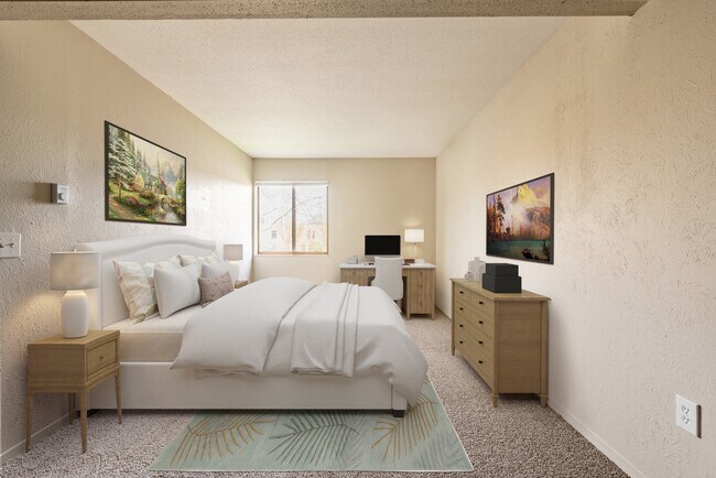Updated Apartments Featuring Hardwood Style Floors, Carpeted Bedrooms, Neutral Paint Schemes, Granite Style Counters, Hardwood Style Floors, Shaker Style Cabinets, Matching Stainless Steel Appliances, Spacious Closets