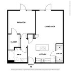 One bedroom apartment with wood vinyl plank flooring and kitchen island