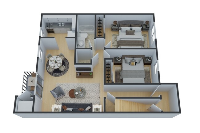 Plano de planta de 2 habitaciones - Sunset Heights Apartments