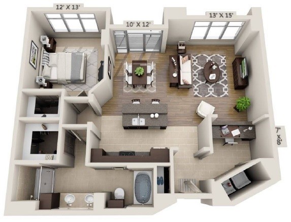 Ashton South End - A1G - 1 Beds - 1 Baths - 1067 Sq. ft. - A1G