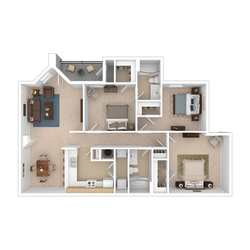 Charleston - 3 Bed, 2 Bath, 1150 sq. ft. - 3D Furnished - Charleston