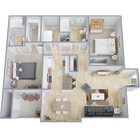Two bedroom, two bath, 1,050 square foot apartment home