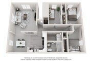 A 3D floor plan rendering of The Pioneer