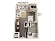 0X1-S2 Floor Plan | Studio with 1 Bath | 537 Square Feet | Alpha Mill Apartment Homes