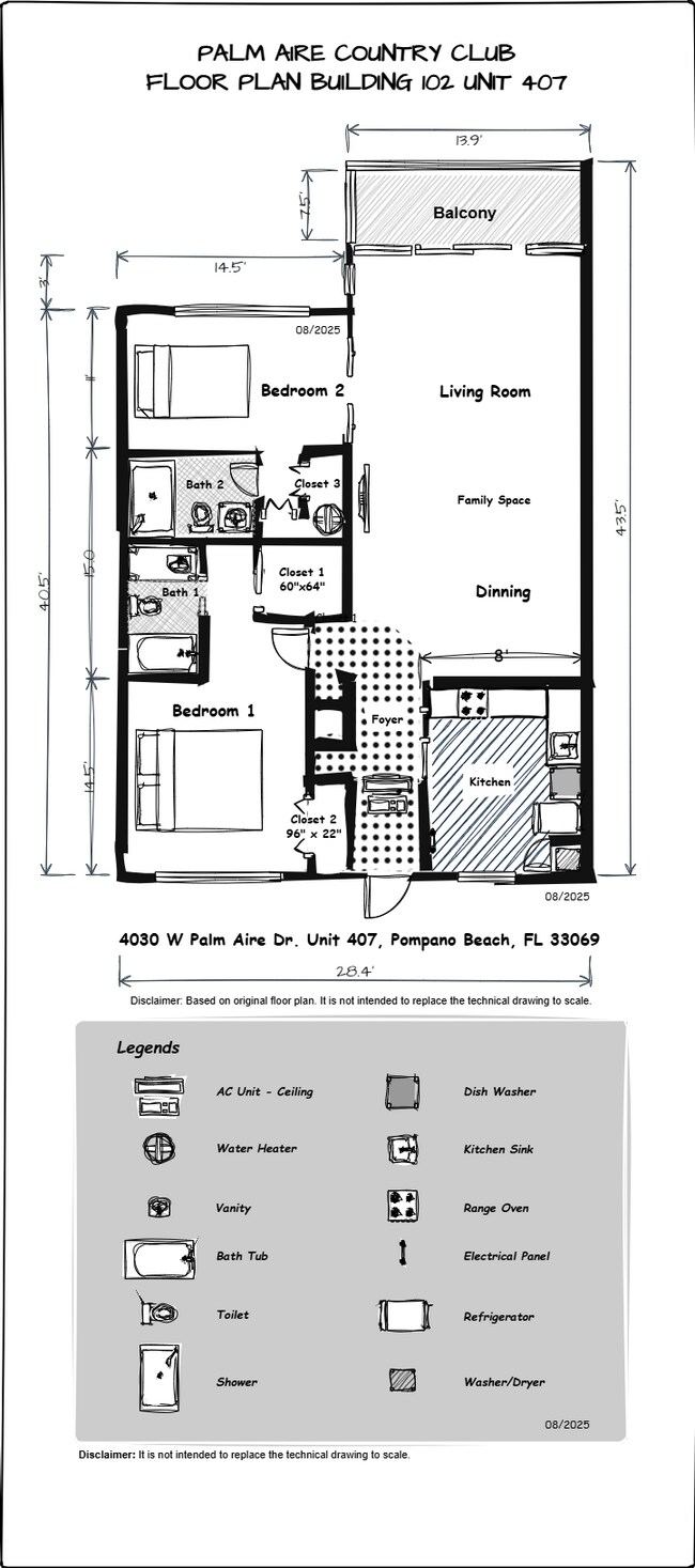 #407 2D Floor Plan - 4030 W Palm Aire Dr Unit 407