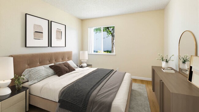 Dormitorio con suelo de superficie dura - Creekside