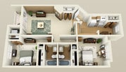 2 Bedroom Floorplan 3D