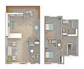 2 BR x 2.5 BA Townhome with Washer/Dryer - B