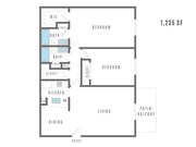 Two bedroom, two bathroom - 1,235 sq. ft