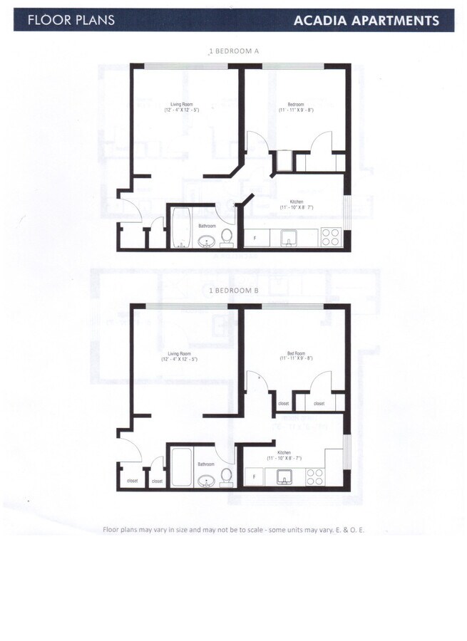 1 Bedroom A & B - Acadia Apartments