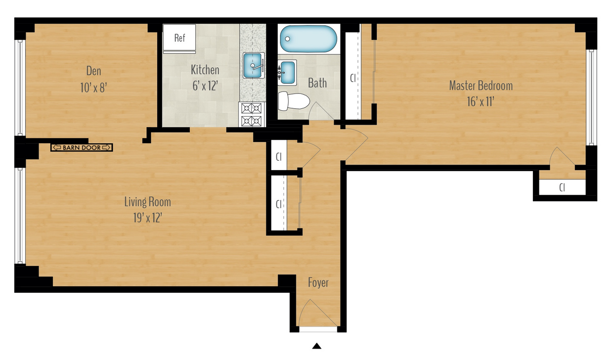 Floor Plan - 1 Bedroom + Den