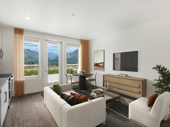 Urban Living Room and Kitchen at The Richmond Apartments in Millcreek