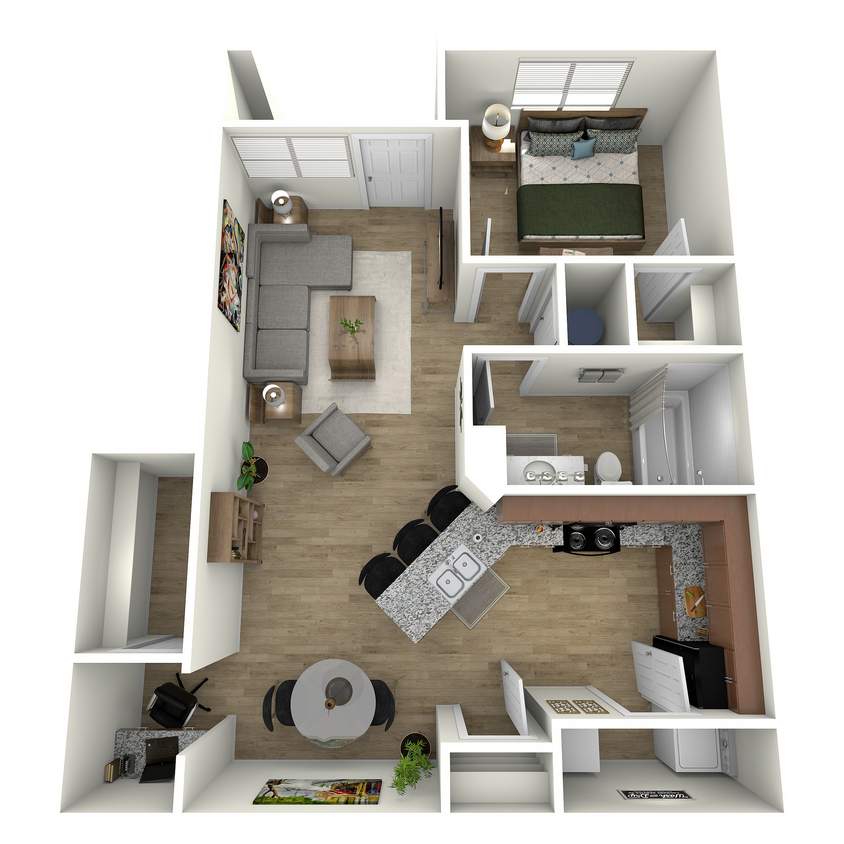 AA2 Floorplan - 1 Bed, 1 Bath (80% Income Restricted)