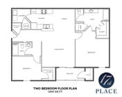 Plano de planta de 2 habitaciones y 2 baños