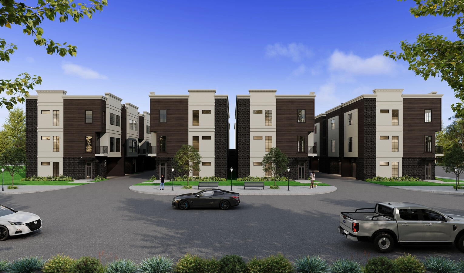 Architectural rendering showing main building entrance and layout. - 811 Samuels Ave