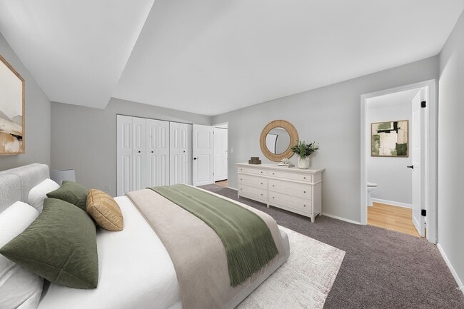 Transform your living space at Eagle Rock Apartments at Bel Air. This beautifully designed bedroom offers modern finishes, spacious closets, and sleek decor. Elevate your lifestyle—schedule a tour today to see it in person!