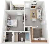 One Bedroom, 510 sqft, Patio/Balcony, Fireplace in Selected Units, Vaulted Ceilings in Selected Units