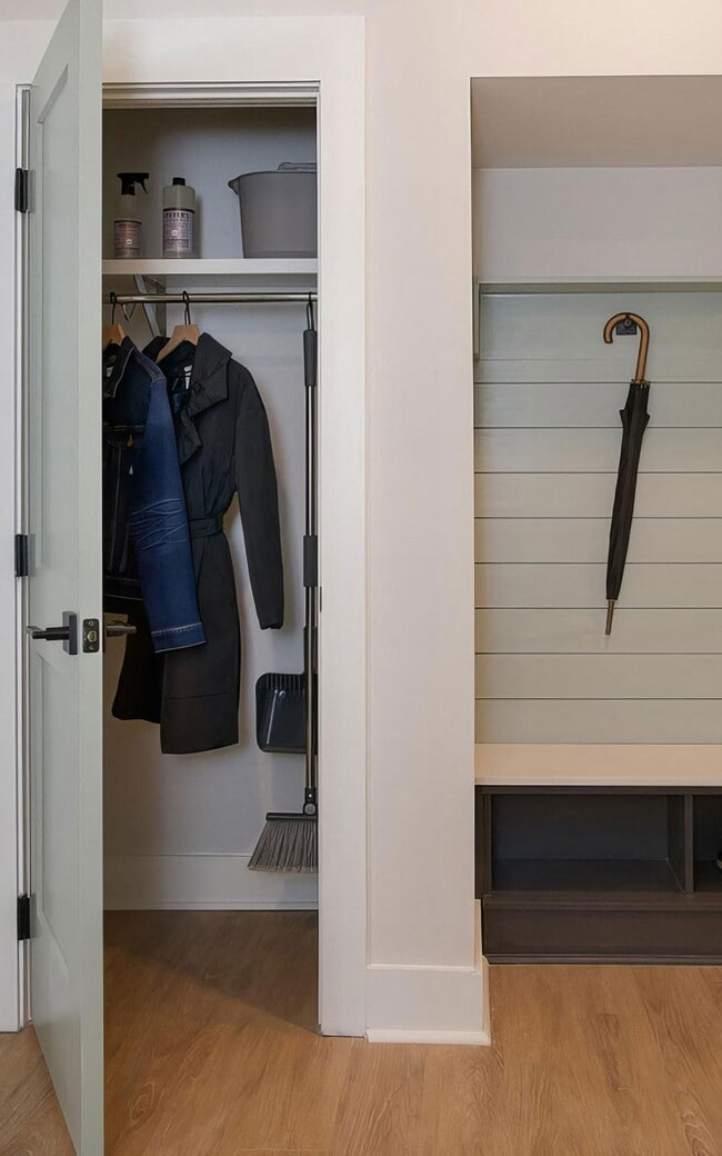 Coats, shoes and everyday clutter get a place right at the front door.