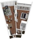 1 Bed 1 Bath Full Kitchen