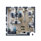Plan d'appartement meublé de 3 chambres et 3 salles de bain pour étudiants