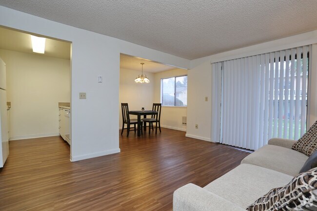 One bedroom living room and dining room