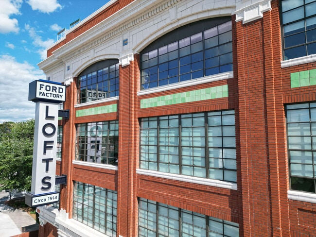 Exterior street view of factory windows