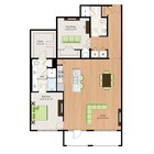 One Bedroom Two Bath with Den (1666 SF)
