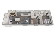 Explore the modern design and efficient layout of this stylish apartment, perfect for urban living.