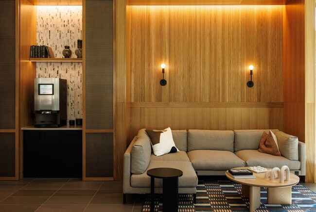 Hotel-inspired lobby with coffee bar