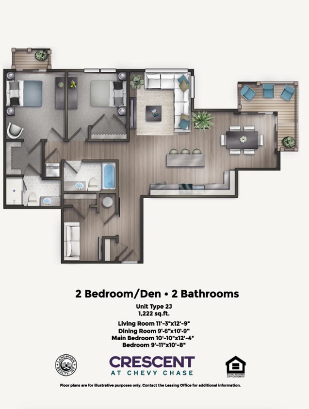 Floor Plan - Two Bedroom-Two Bathroom Plus Den (2J)