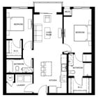 Apartamento de 2 habitaciones con balcón.