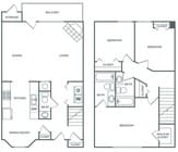 Three Bedroom Two and 1/2 Bath Townhome (1,390 SF)