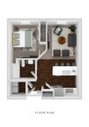 Plano de apartamento de 1 dormitorio y 1 baño