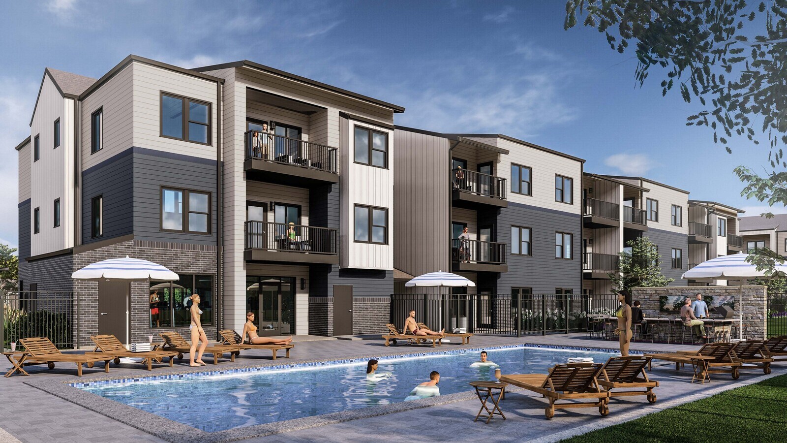 Representación gráfica de la estación Douglas: casa club y piscina. - Sloan at Douglas Station