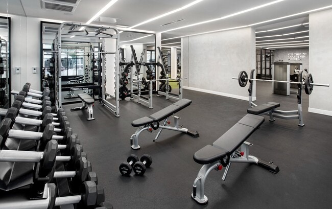 Weight stations at the club-quality fitness center