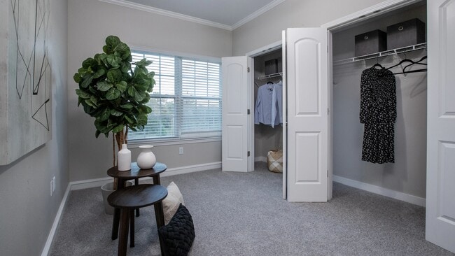 Large double closets offer plenty of room for everyone to spread out.