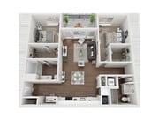 2BR, 2BA Cosmic 3D Floorplan