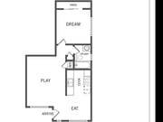 Plano del piso de un dormitorio y un baño